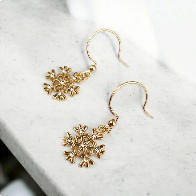 Sparkly Gold Crystal Snowflake Earrings