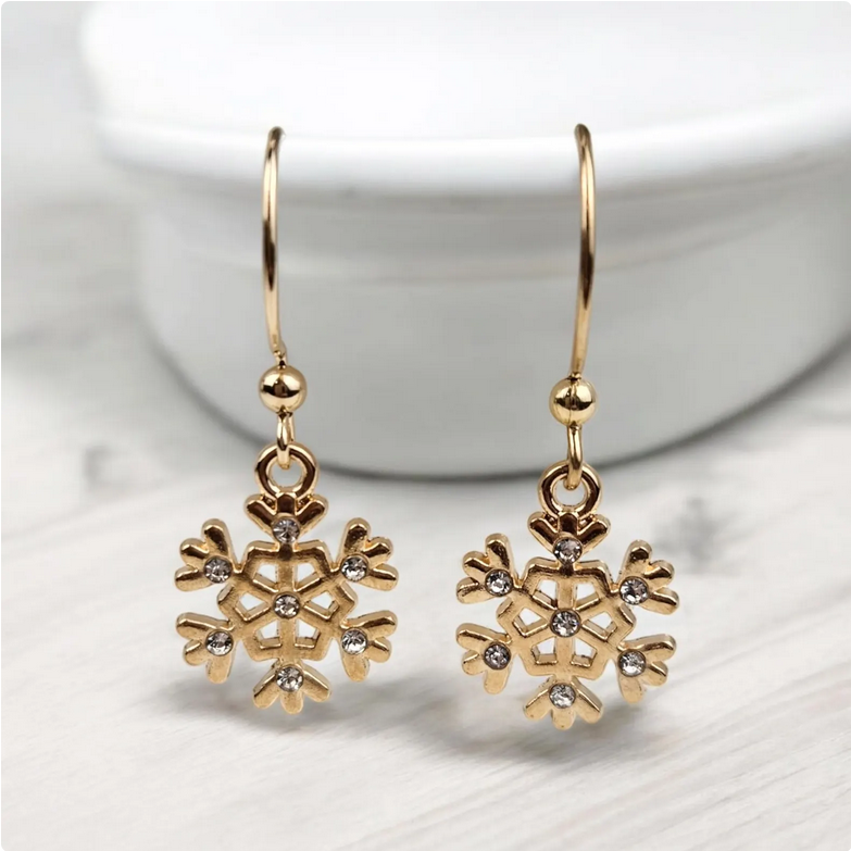 Sparkly Gold Crystal Snowflake Earrings