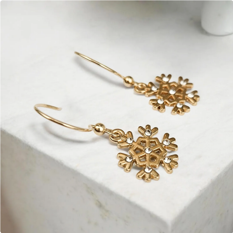 Sparkly Gold Crystal Snowflake Earrings