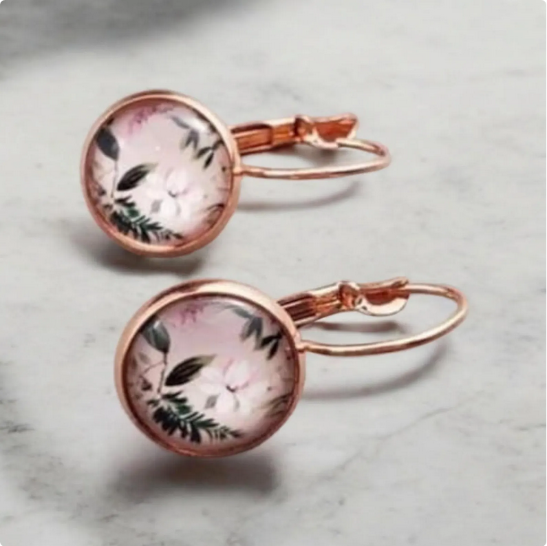 Floral Rose Gold Dangle Drop Earrings