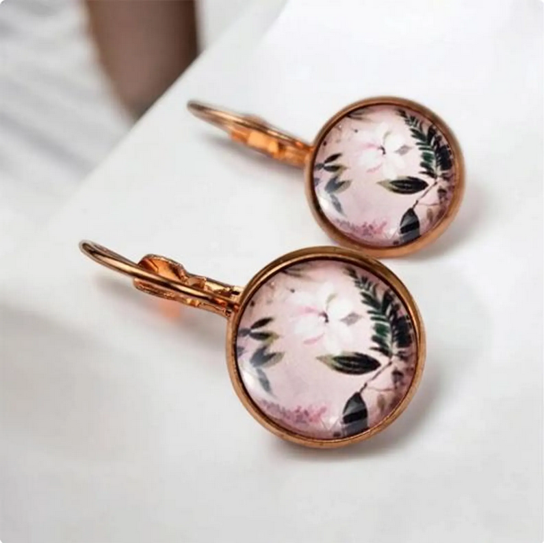 Floral Rose Gold Dangle Drop Earrings