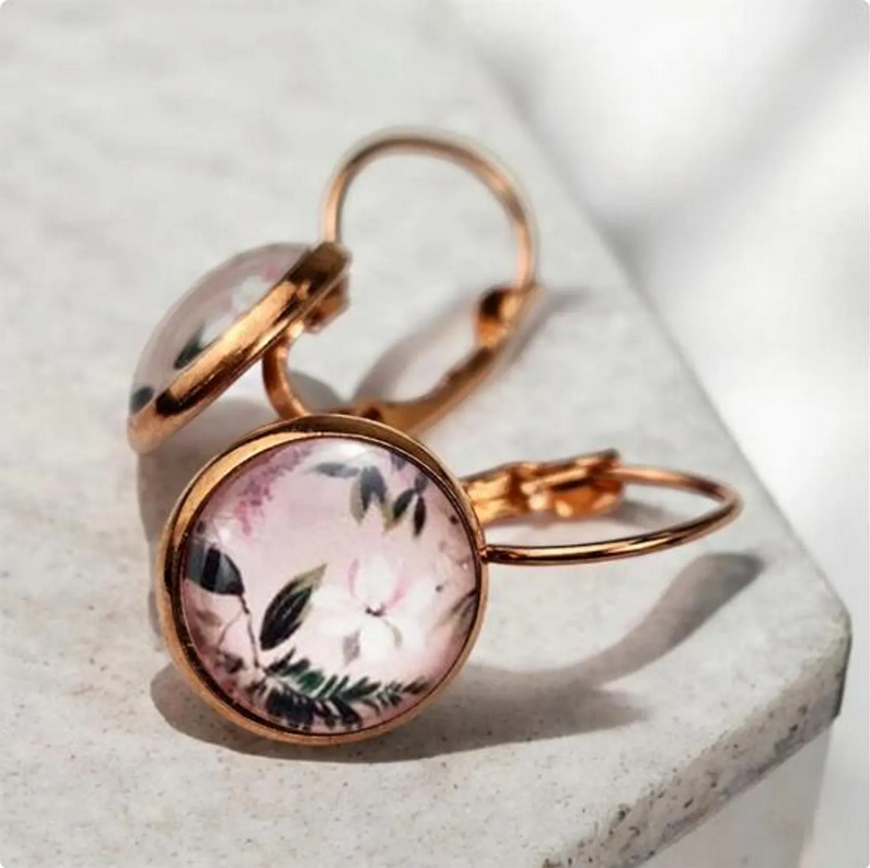 Floral Rose Gold Dangle Drop Earrings