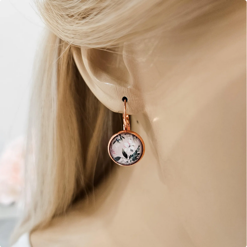 Floral Rose Gold Dangle Drop Earrings