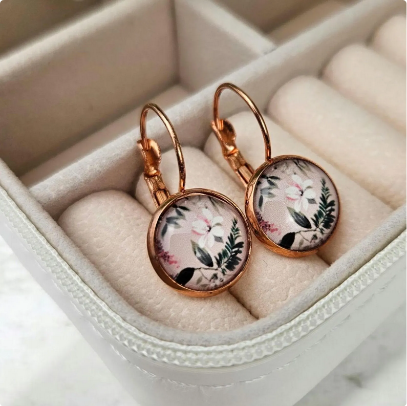 Floral Rose Gold Dangle Drop Earrings