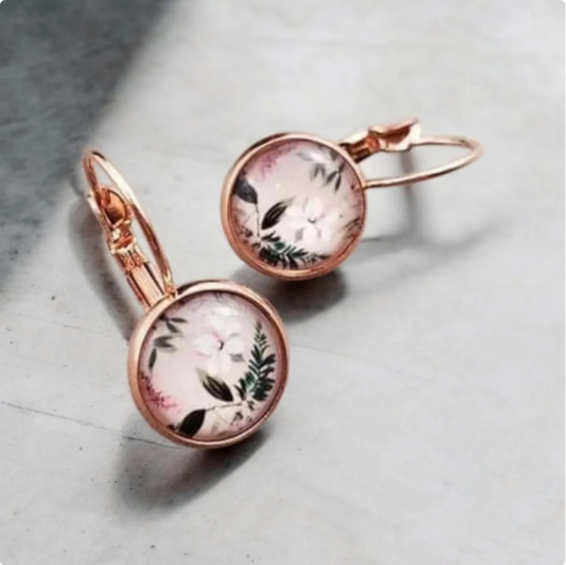 Floral Rose Gold Dangle Drop Earrings