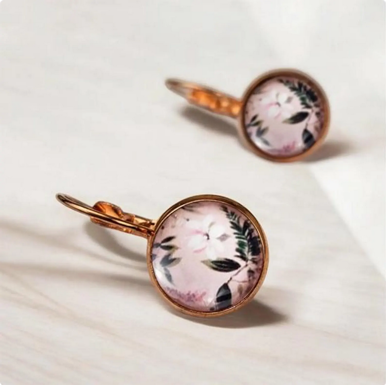 Floral Rose Gold Dangle Drop Earrings