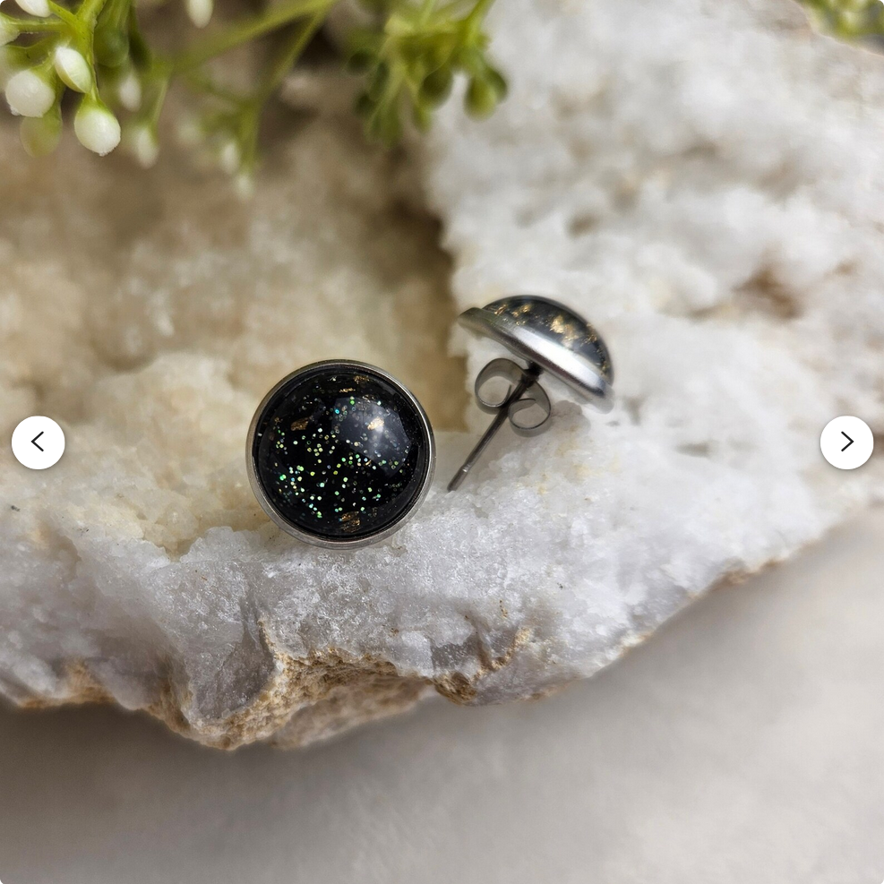 Green Glitter Stud Earrings
