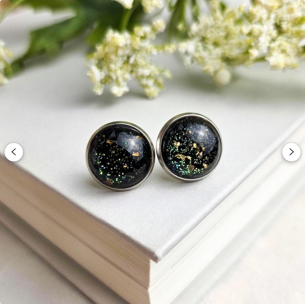 Green Glitter Stud Earrings