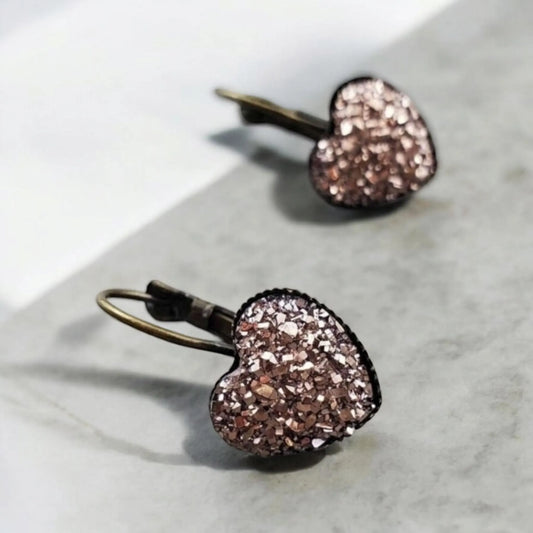 Glitter Heart Druzy Earrings