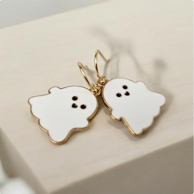 White Ghost Charm Earrings