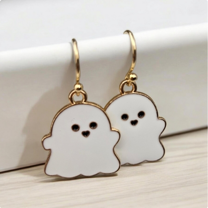White Ghost Charm Earrings