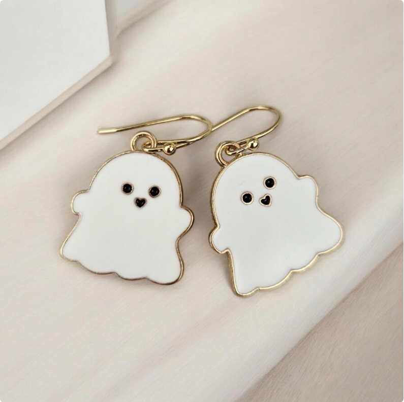 White Ghost Charm Earrings