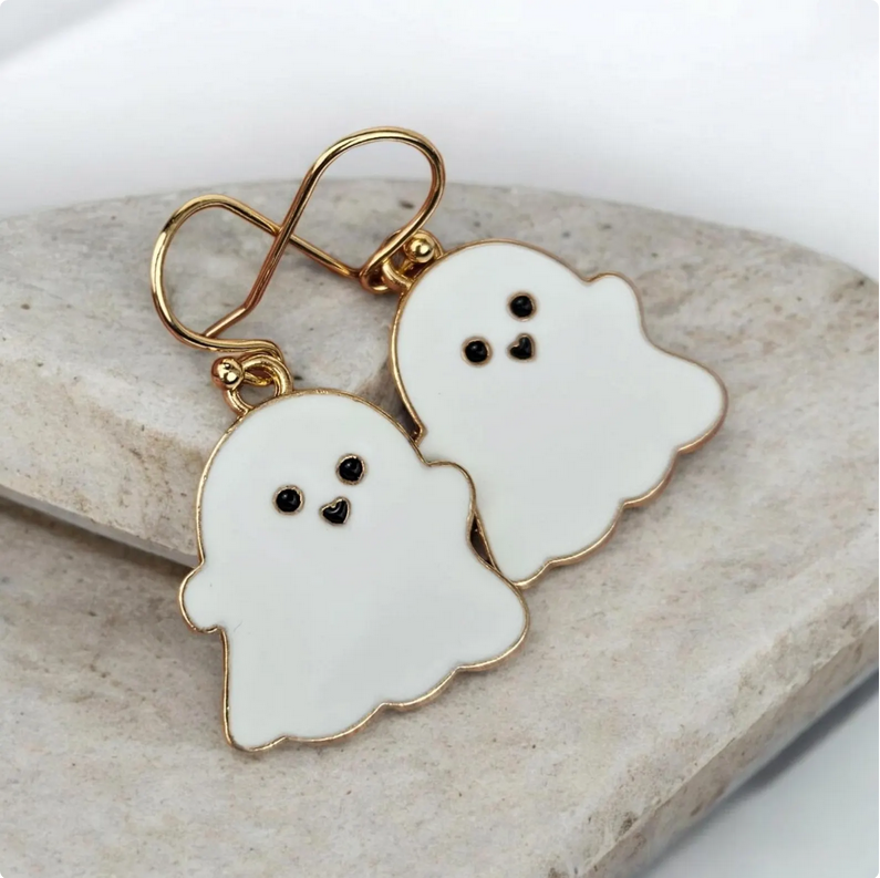 White Ghost Charm Earrings