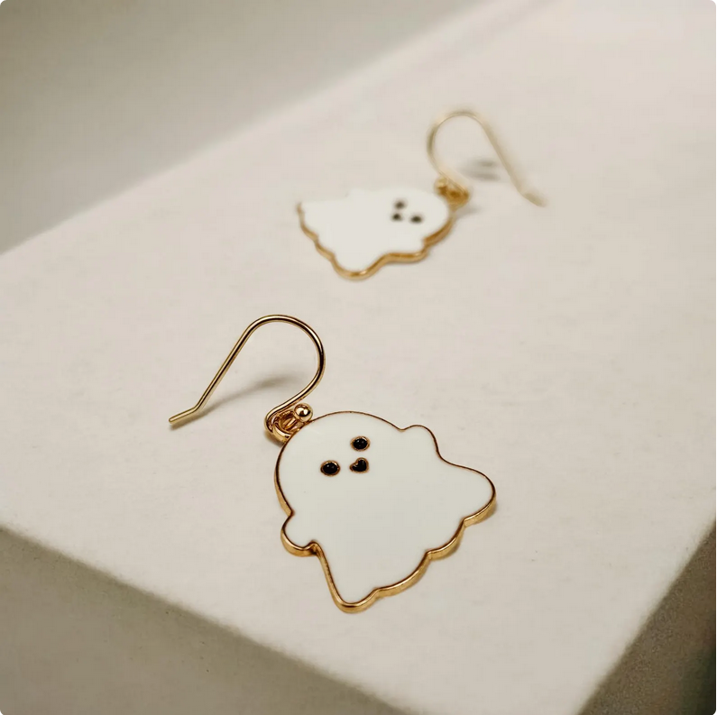 White Ghost Charm Earrings