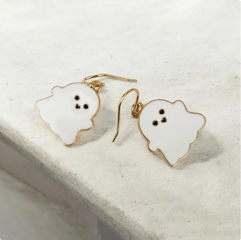 White Ghost Charm Earrings