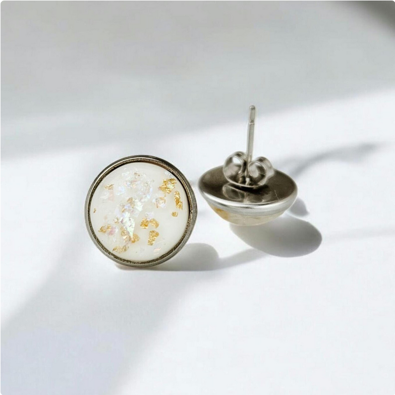 White and Gold Flake Resin Stud Earrings