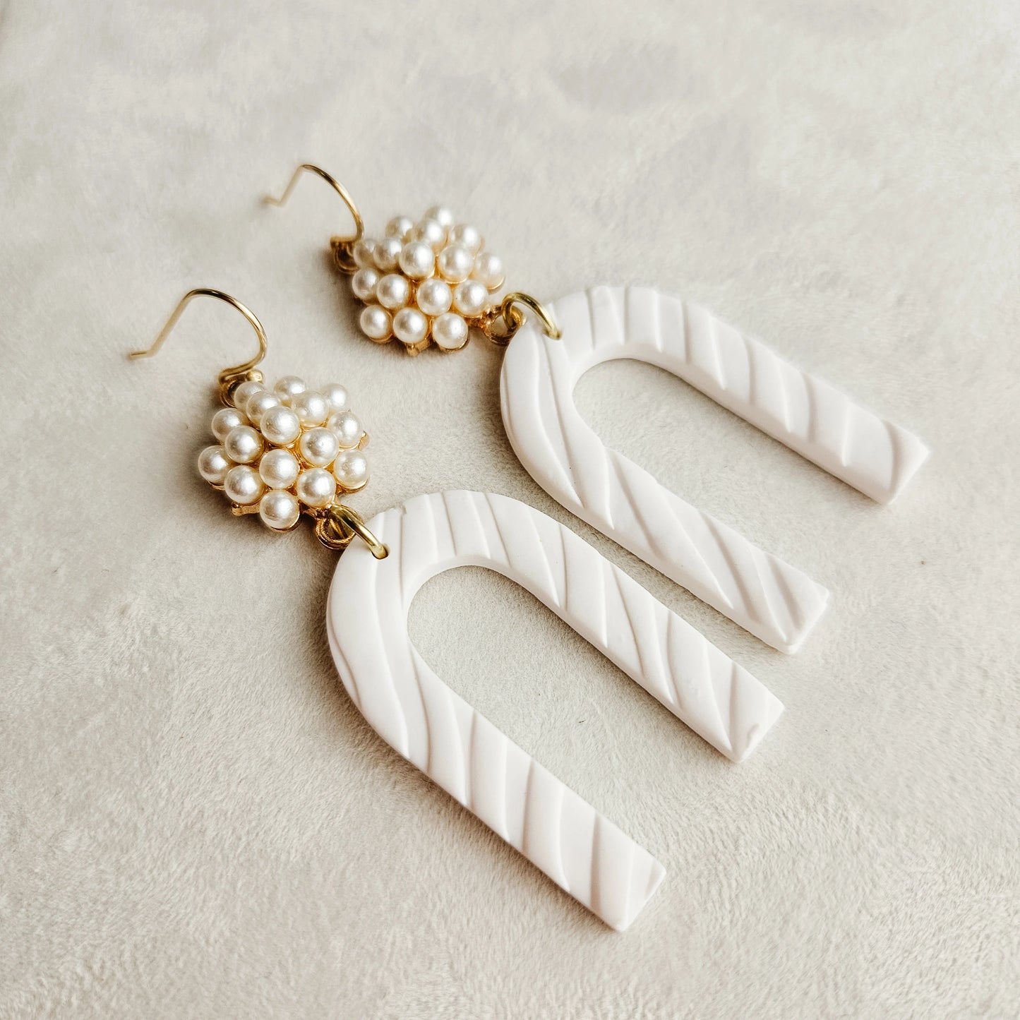 White Clay Gold Pearl Earrings