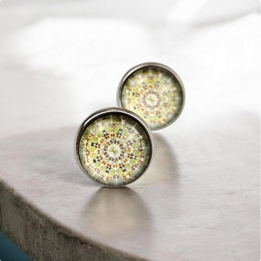 Green Mandala Mosaic Stud Earrings