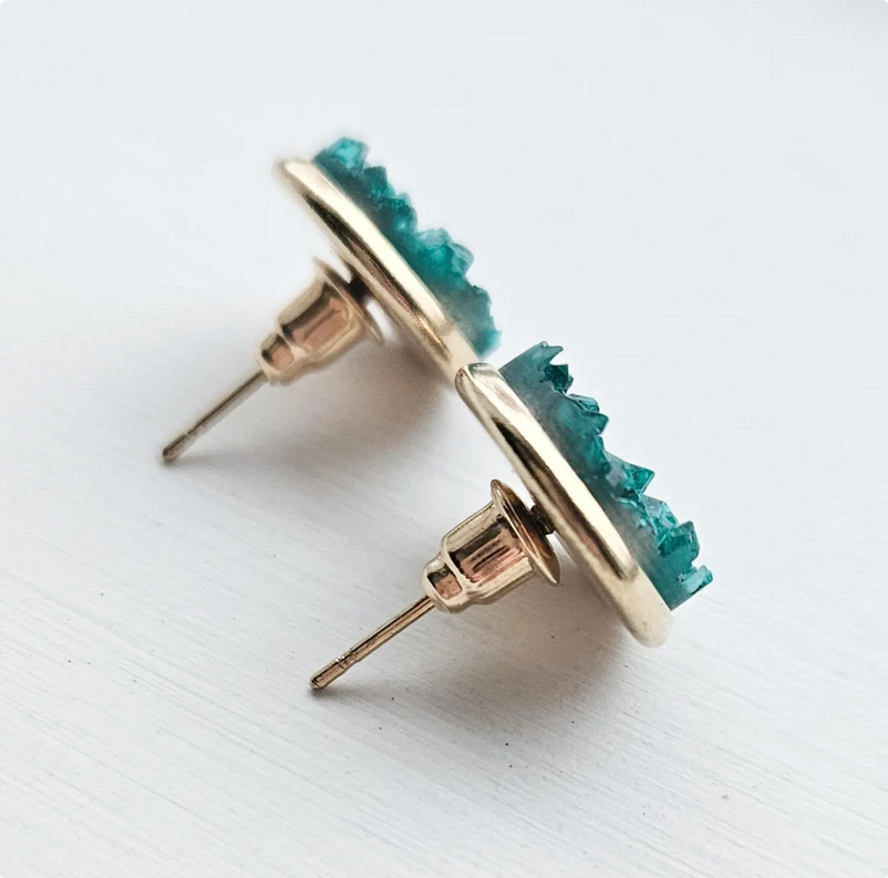 Icy Emerald Green Druzy Stud Earrings