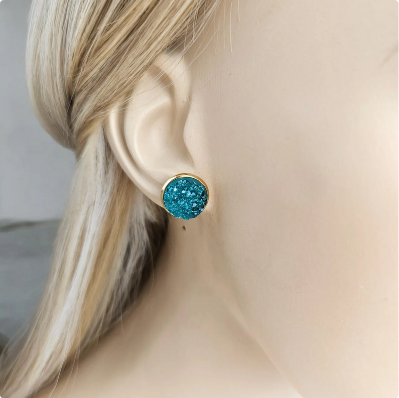 Icy Emerald Green Druzy Stud Earrings