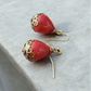 Red Dangle Earrings Handmade Jewelry Bohemian Style Retro Accessories Statement Jewelry Valentines Day Gift Autumn Accessories Holiday Jewelry Brass Filigree Earrings Lucite Bead Earrings
