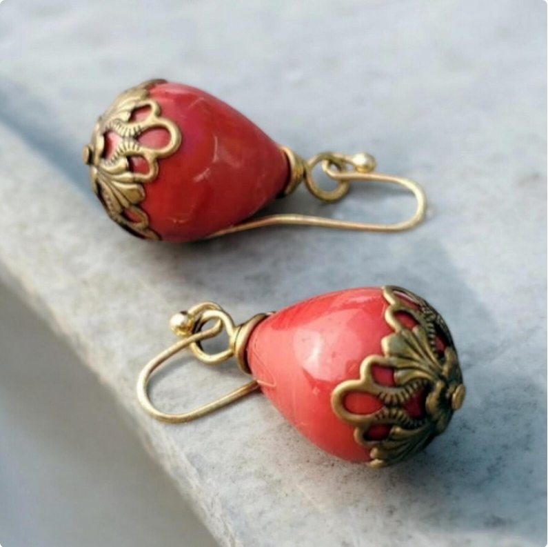 Vintage Inspired Jewelry Handcrafted Earrings Red Teardrop Earrings Budget Friendly Statement Piece Gift for Her Costume Jewelry Gift for Mom Gift for Girlfriend Special Occasion Earrings