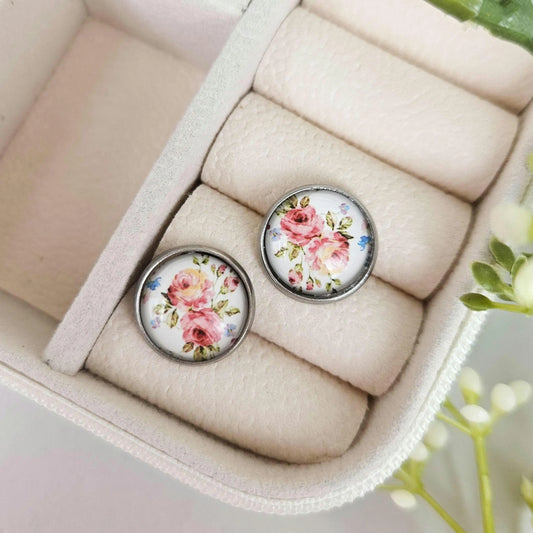 Silver Stud Floral Earrings