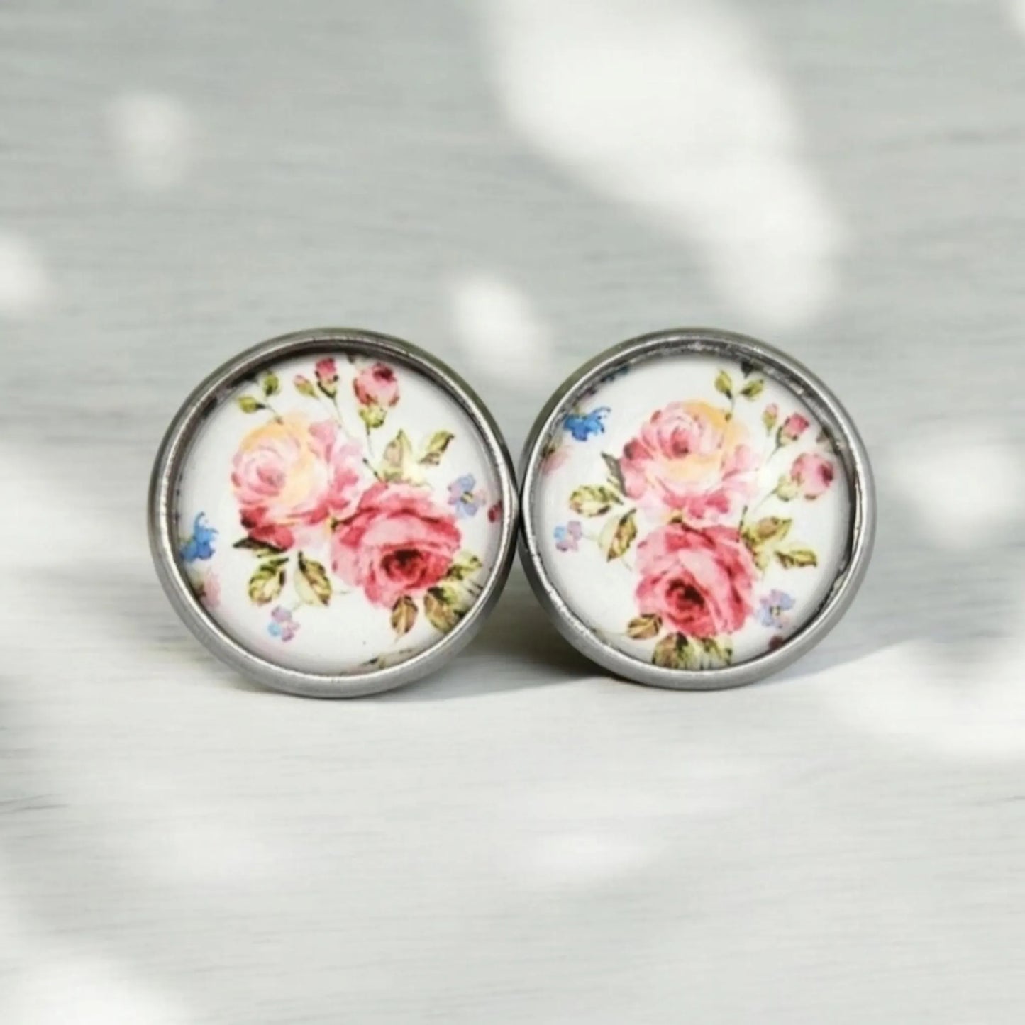 Silver Stud Floral Earrings
