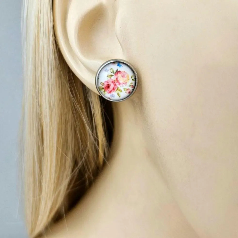 Silver Stud Floral Earrings