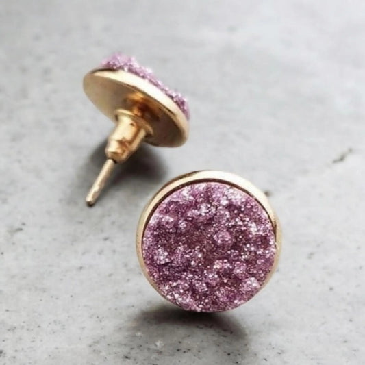 Purple Druzy Stud Earrings