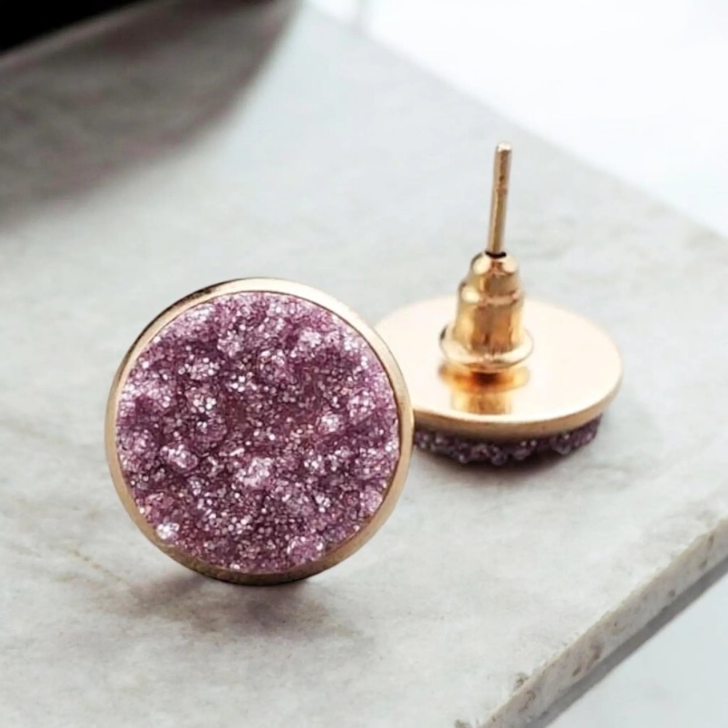 Purple Druzy Stud Earrings