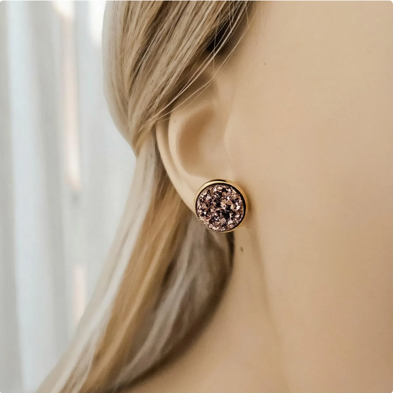 Mocha Brown Druzy Stud Earrings