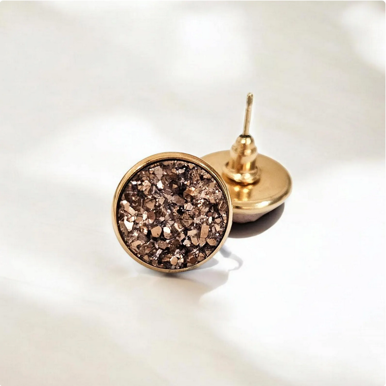 Mocha Brown Druzy Stud Earrings