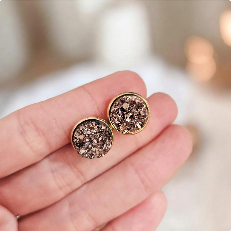 Mocha Brown Druzy Stud Earrings