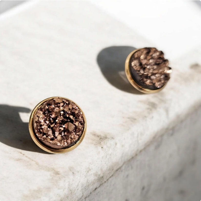 Mocha Brown Druzy Stud Earrings