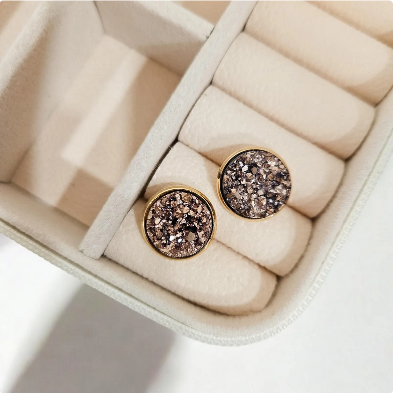 Mocha Brown Druzy Stud Earrings