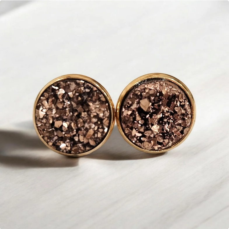 Mocha Brown Druzy Stud Earrings