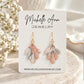 Pair of blush pink and ivory marbled fan earrings displayed on a white Michelle Ann Jewelry card with gold-tone ear wires.