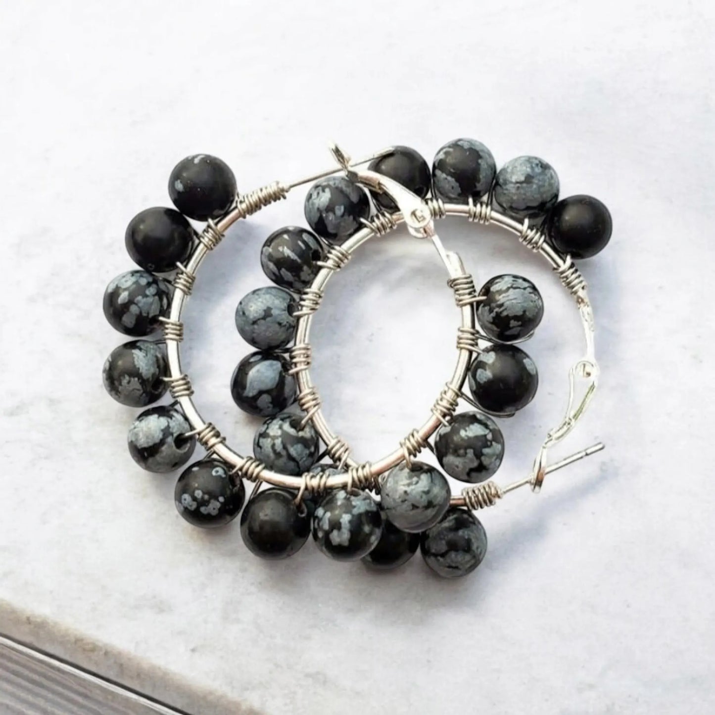 Snowflake Obsidian Hoop Earrings