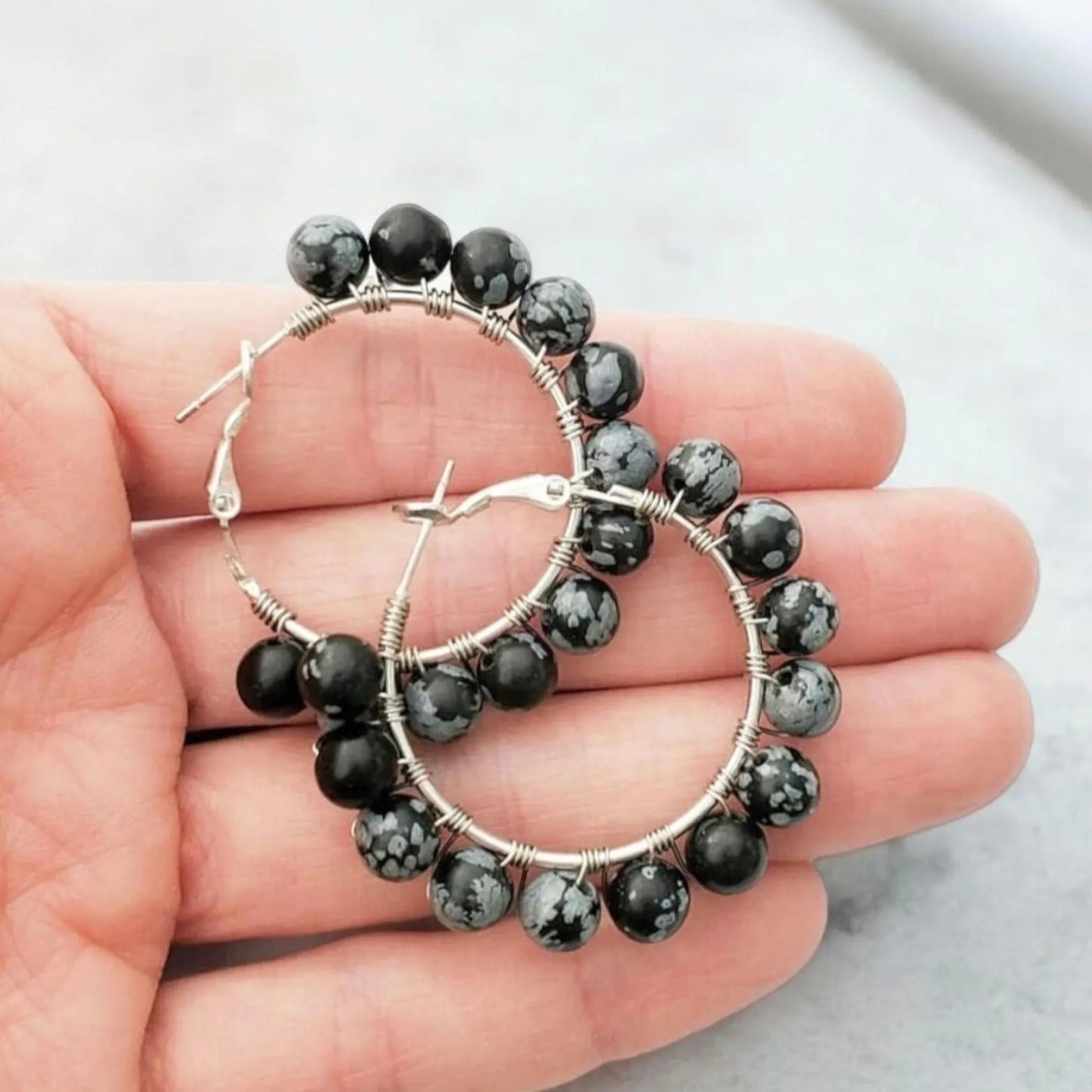 Snowflake Obsidian Hoop Earrings