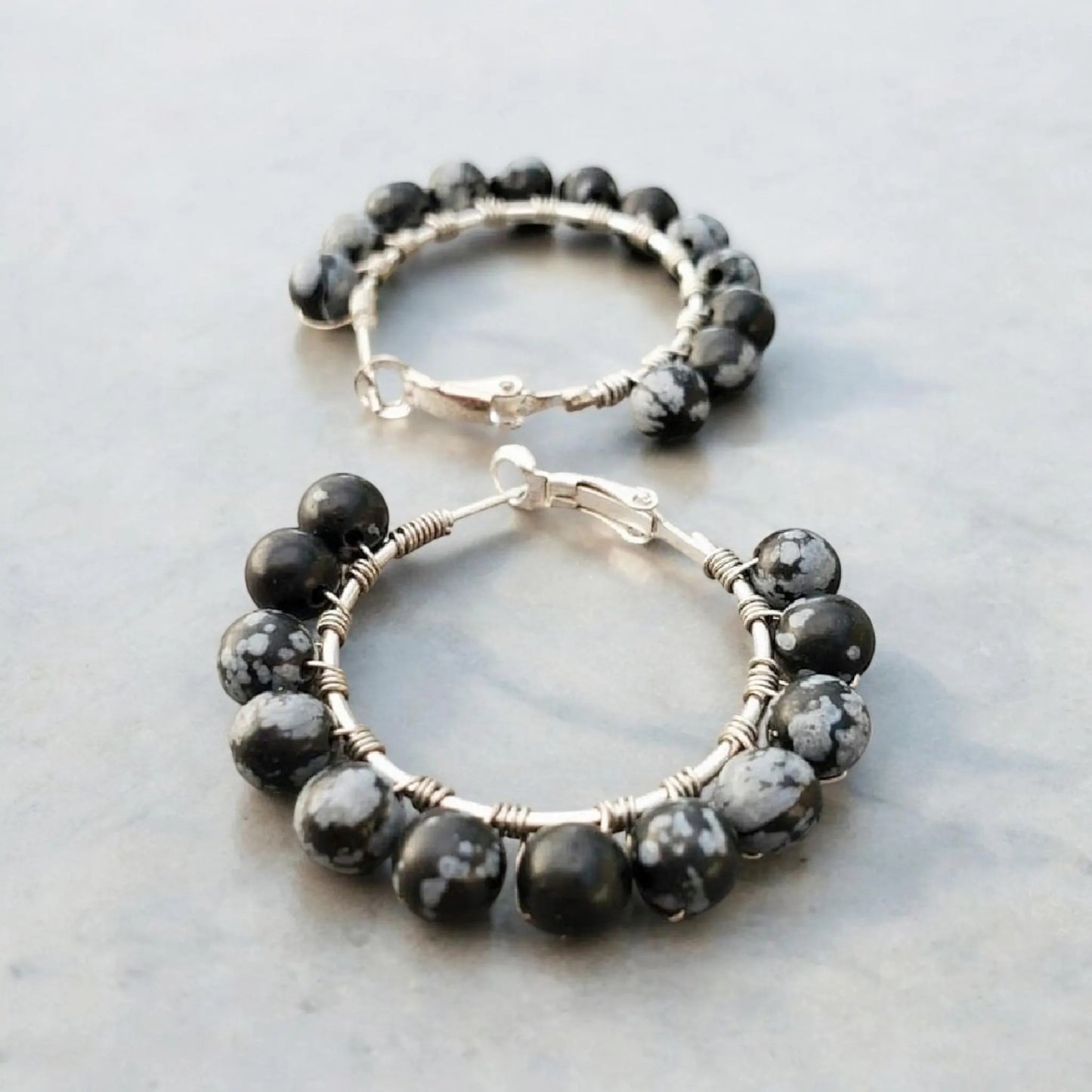 Snowflake Obsidian Hoop Earrings