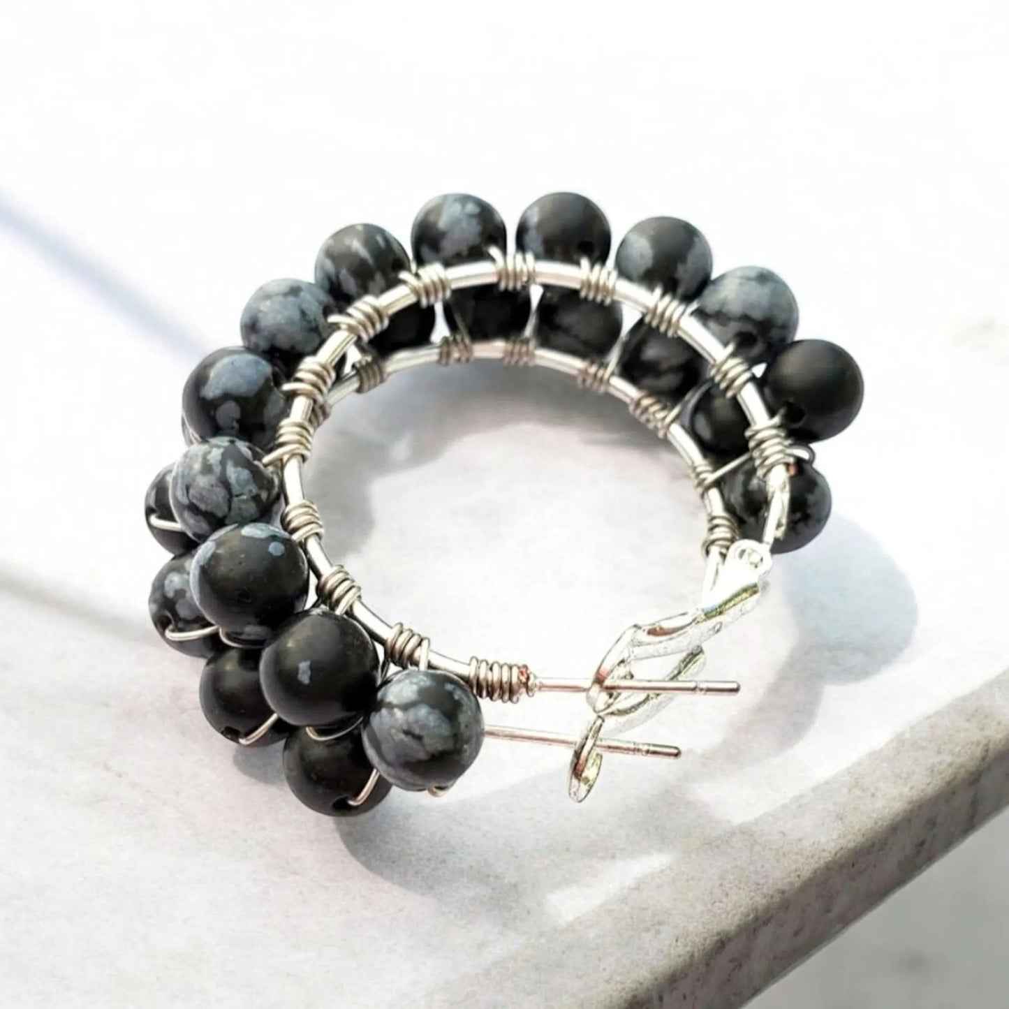 Snowflake Obsidian Hoop Earrings