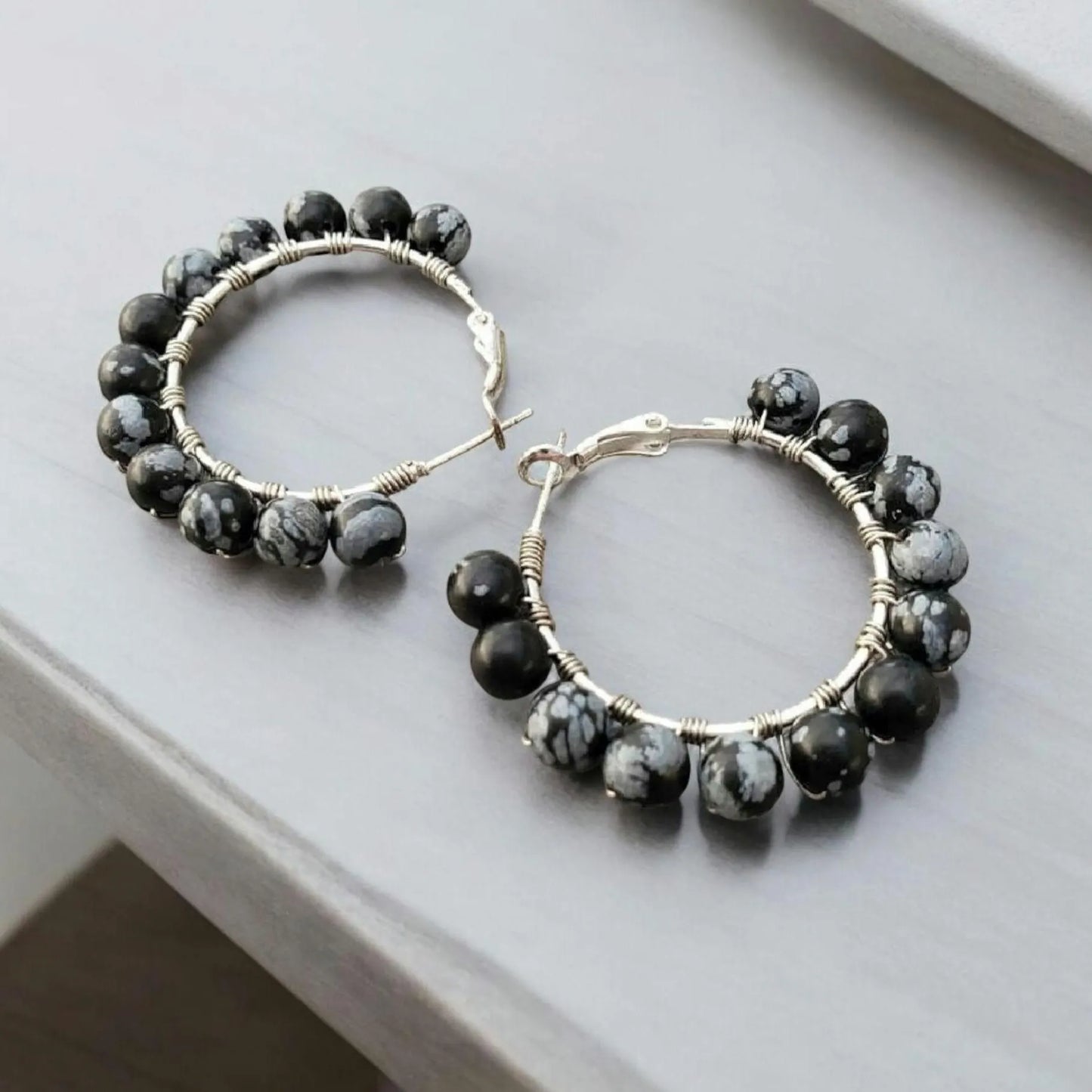 Snowflake Obsidian Hoop Earrings