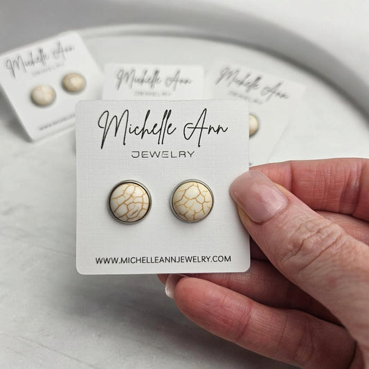Cream Marble Stud Earrings