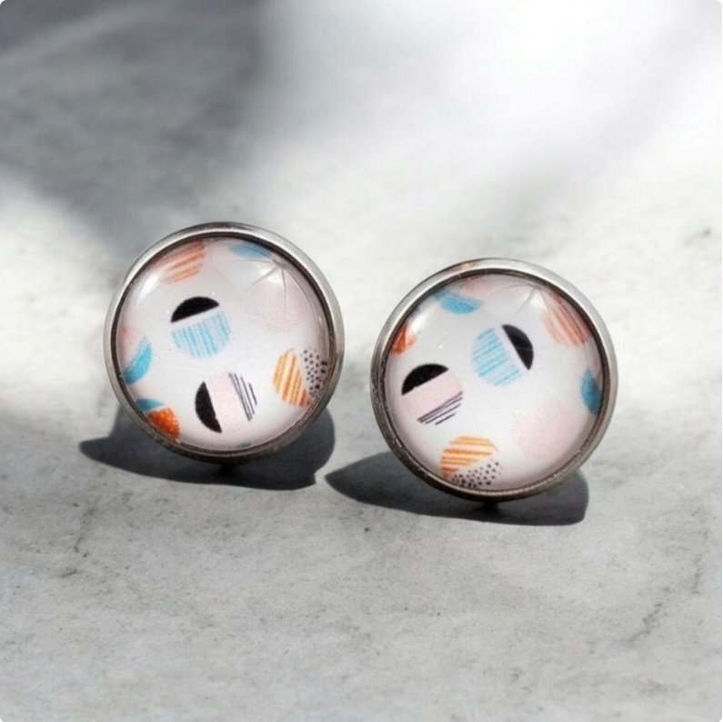 Geometric Silver Stud Earrings