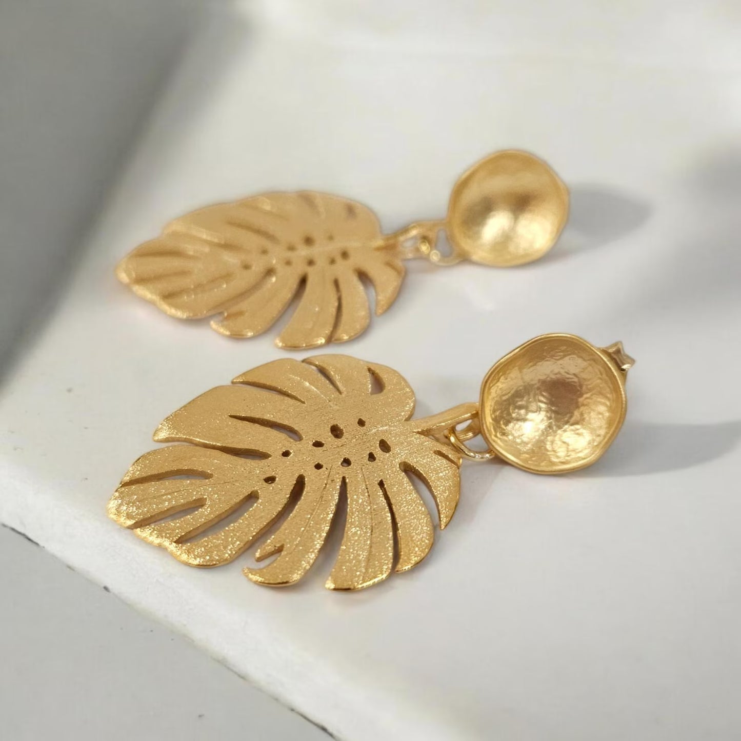 Gold Brushed Palm Leaf Earrings
