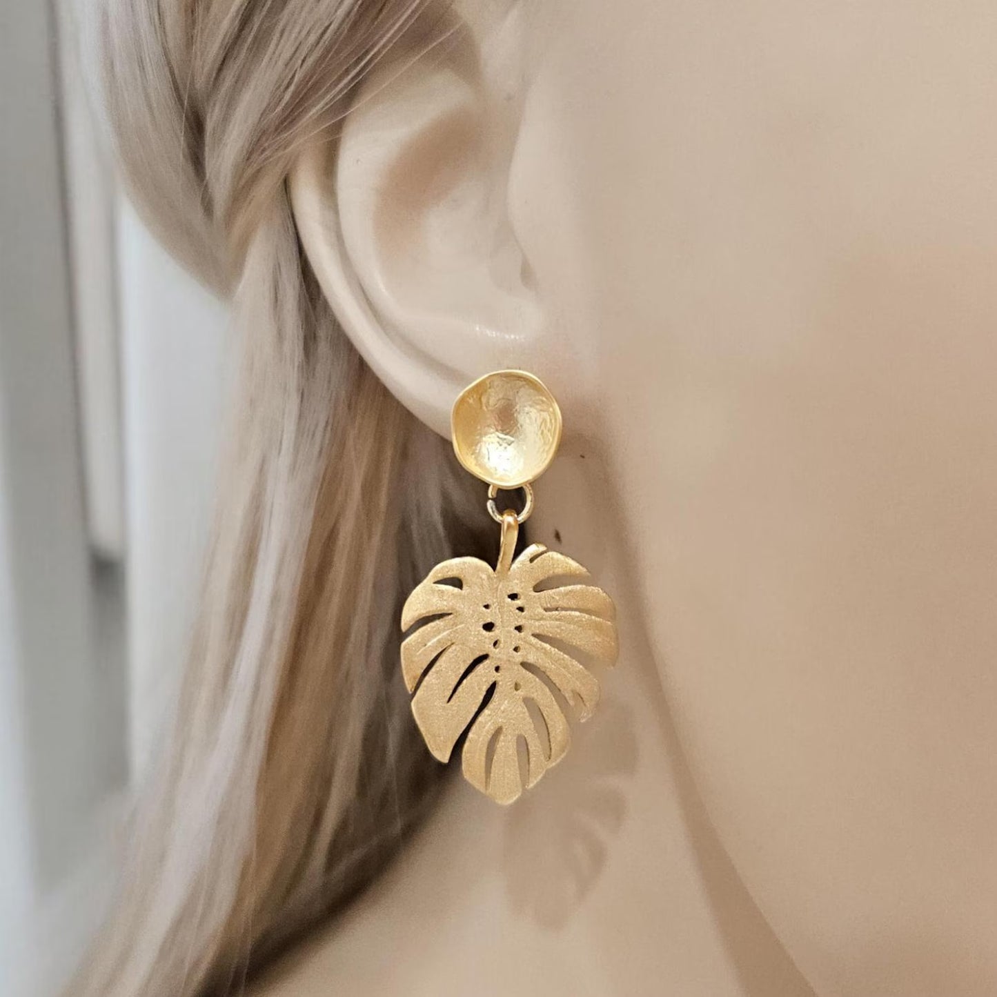 Gold Brushed Palm Leaf Earrings