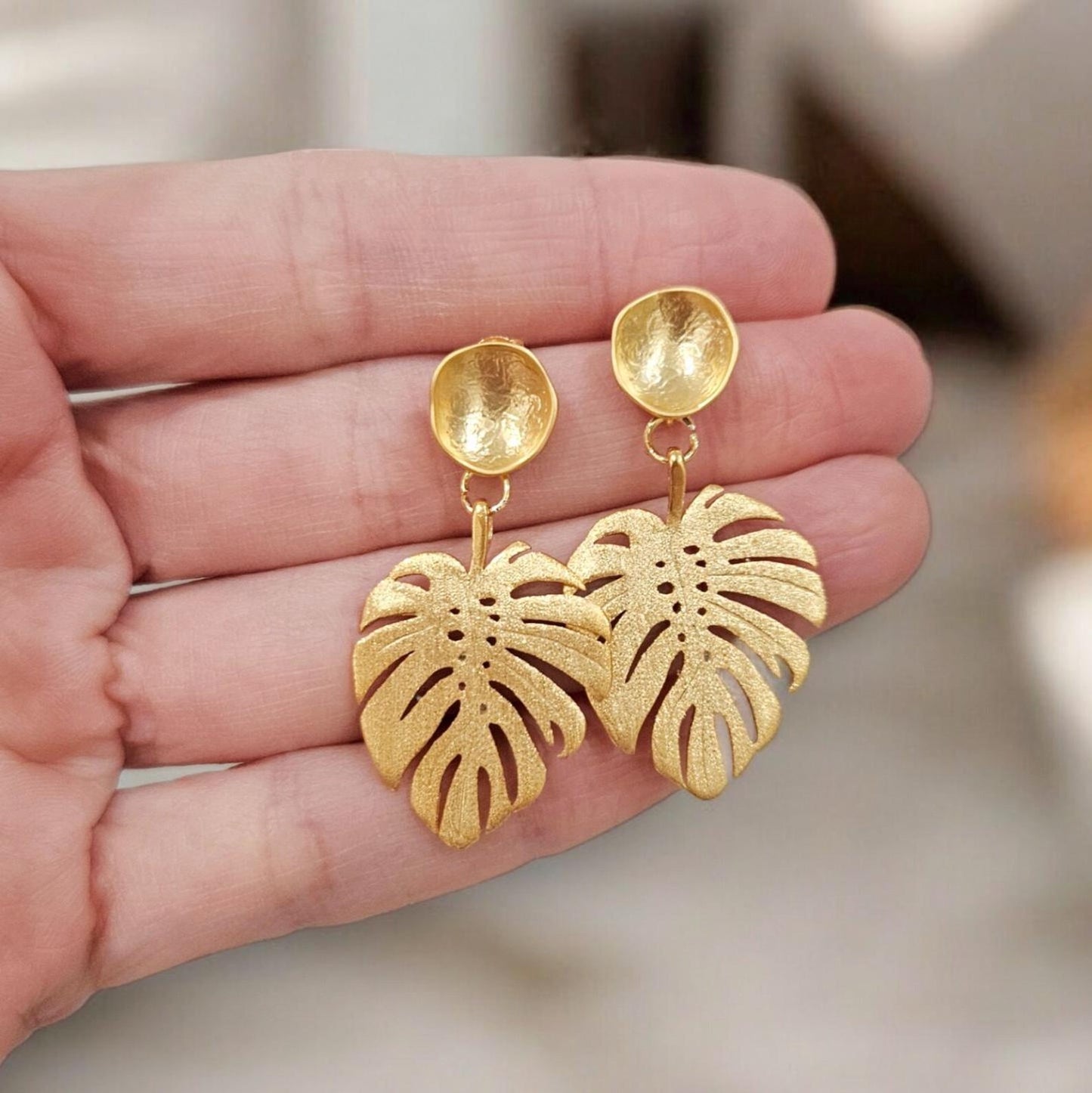 Gold Brushed Palm Leaf Earrings