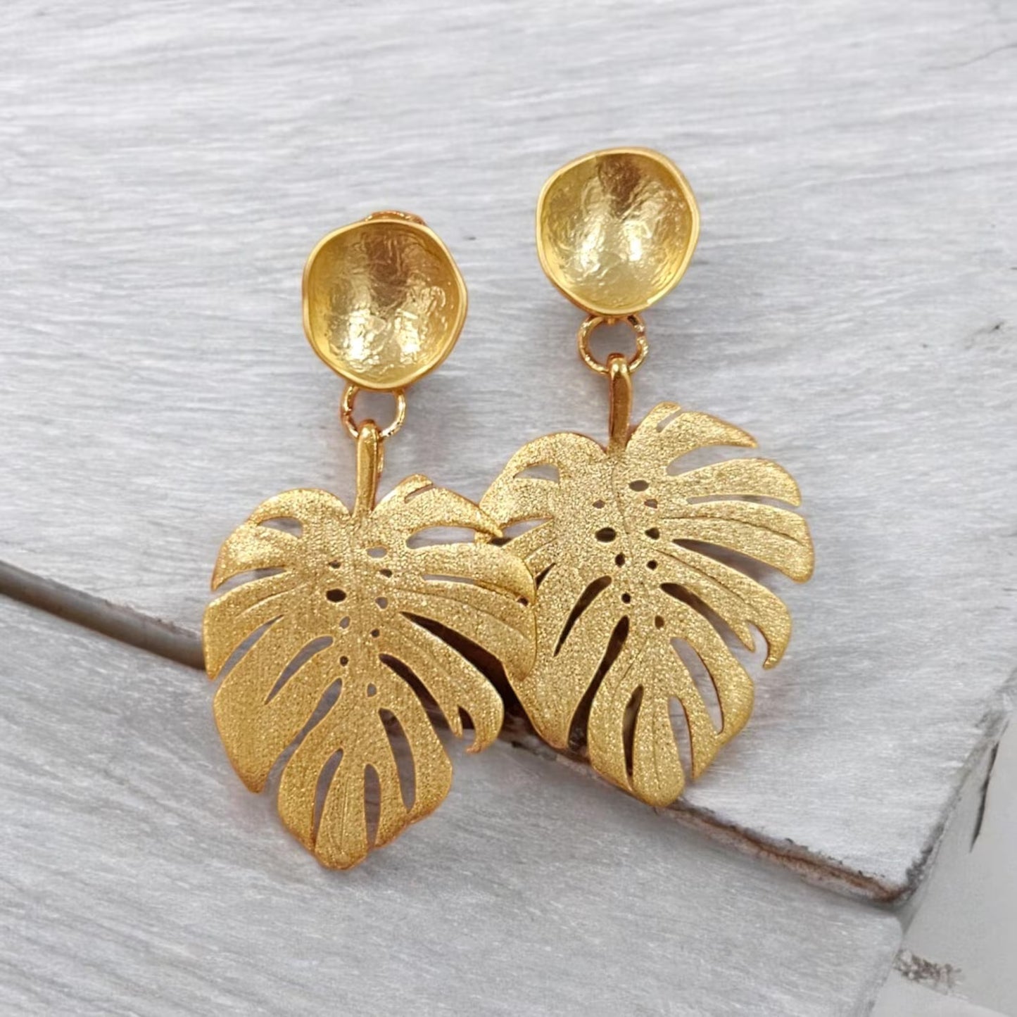 Gold Brushed Palm Leaf Earrings