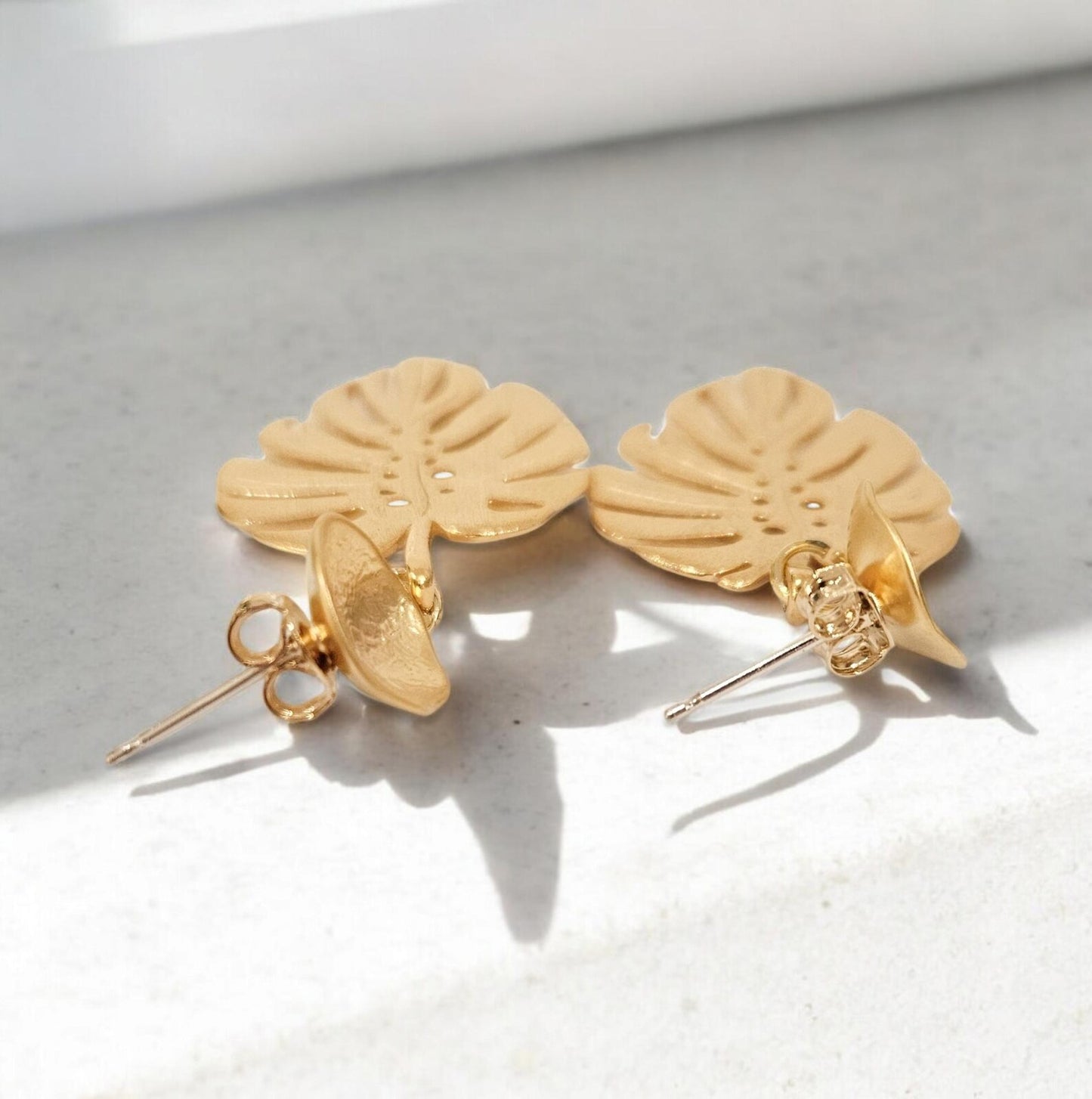 Gold Brushed Palm Leaf Earrings